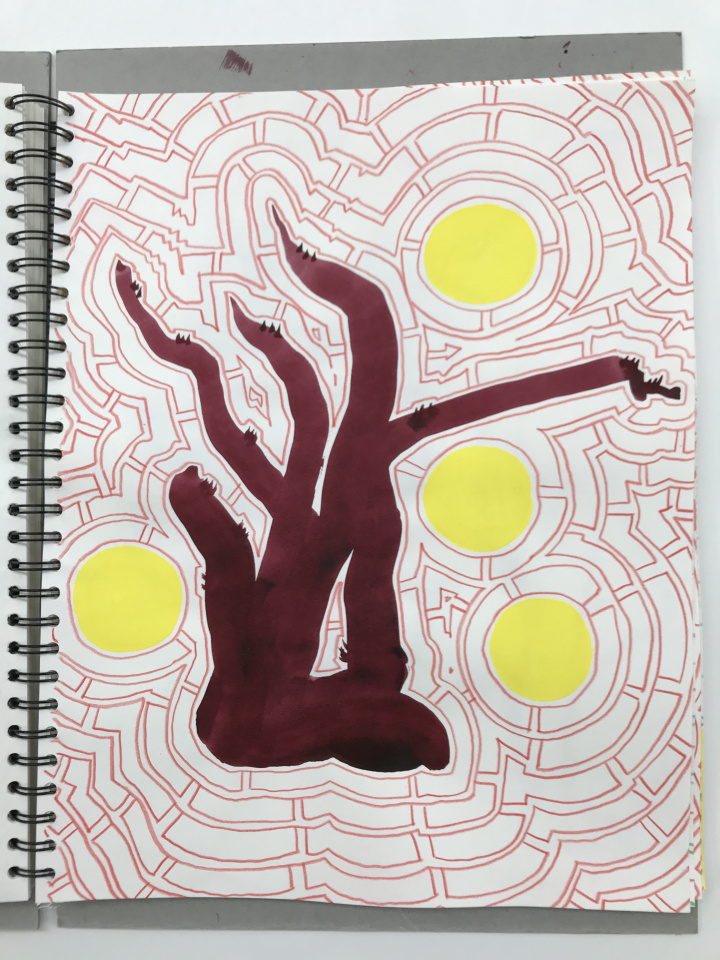 "tree, grids of kitchen towels, man" picture book no 22, 2020 - 3