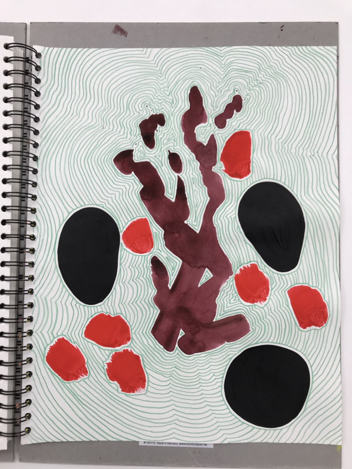 "tree, grids of kitchen towels, man" picture book no 22, 2020 - 13